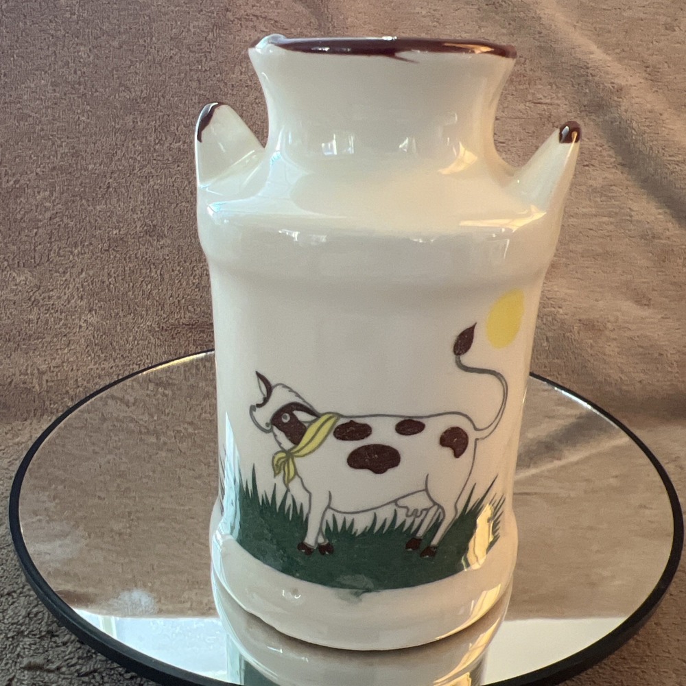 Vintage Ceramic Milk Can Cottage Decor Jug Dairy Cow In Field Country‎